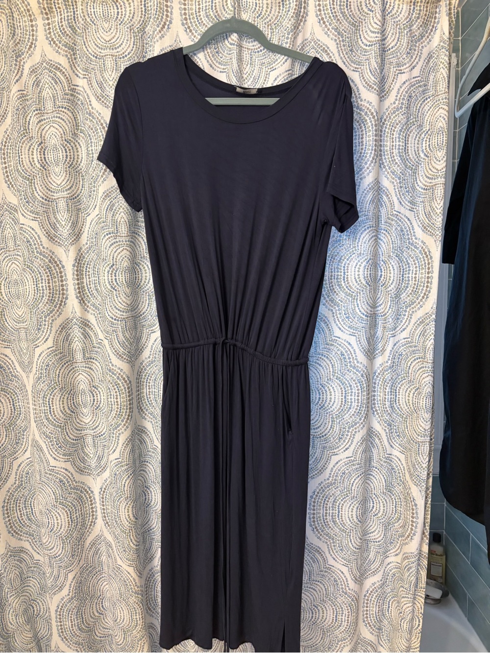 Women's Navy Short-Sleeve Gathered-Waist Dress